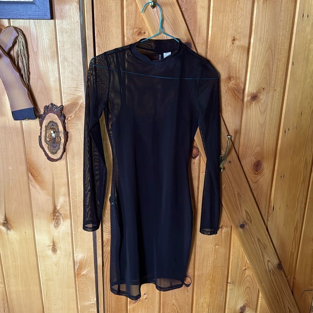 Divided Mesh Black Dress